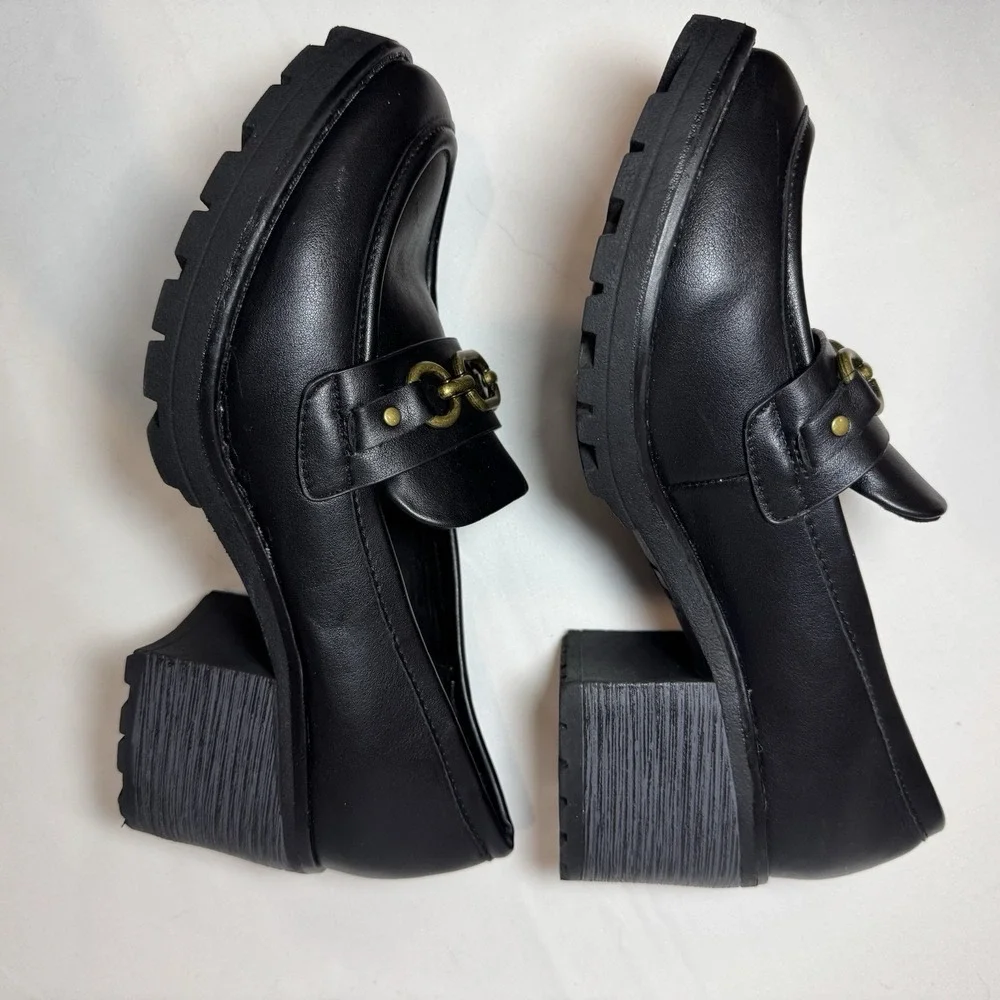 Cliffs by White Mountain Y2K Black Chunky Loafers Sz 7 Slip On Chain Detail